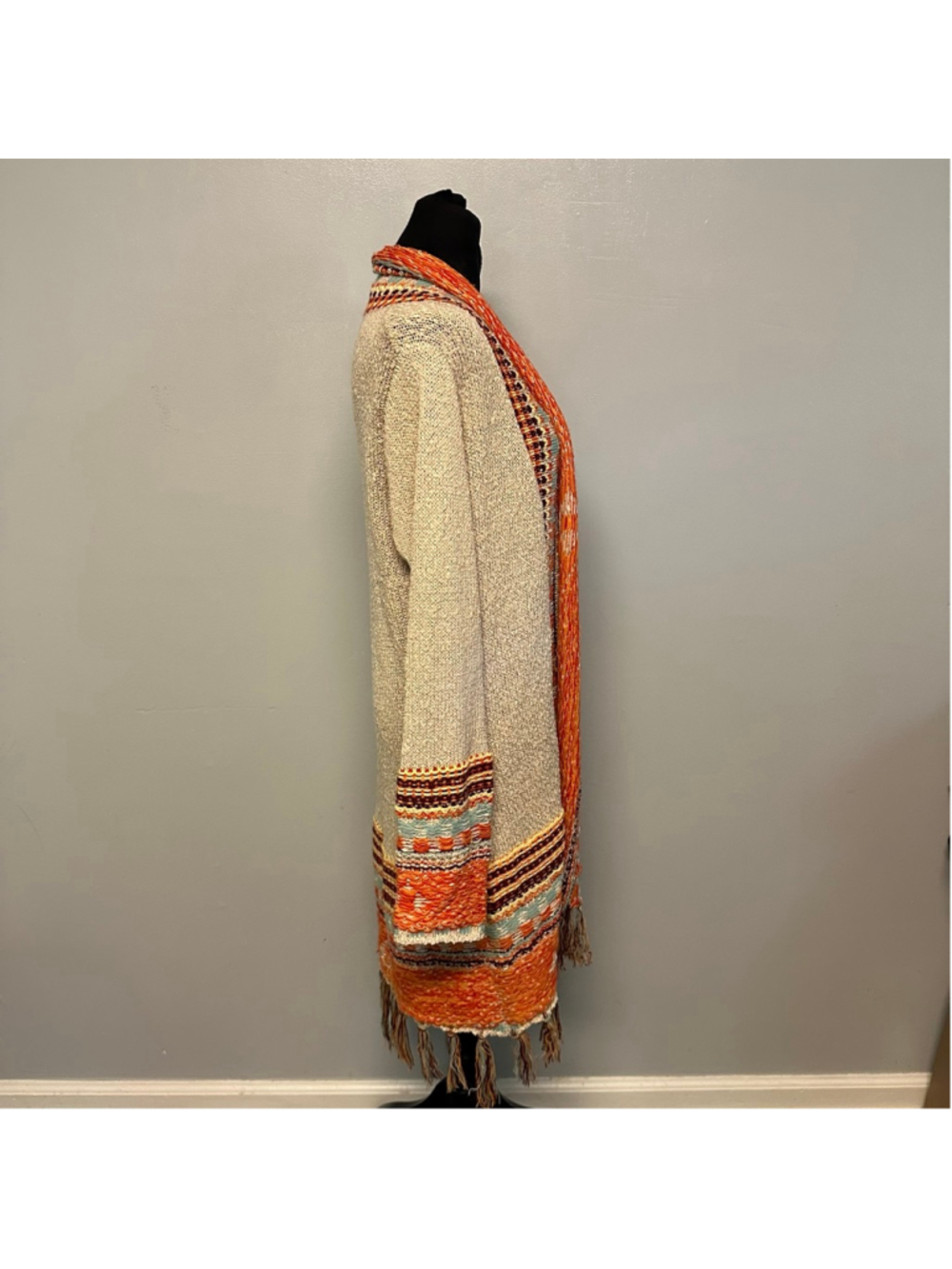 B.Original by Shoe Fly Long knit Cardigan Beige & Orange Women’s Medium Boho - Picture 6 of 11